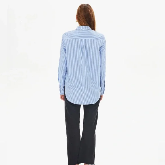 Clare V Phoebe Blouse, Blue & Cream Stripe, NWT $245 - Picture 3 of 3